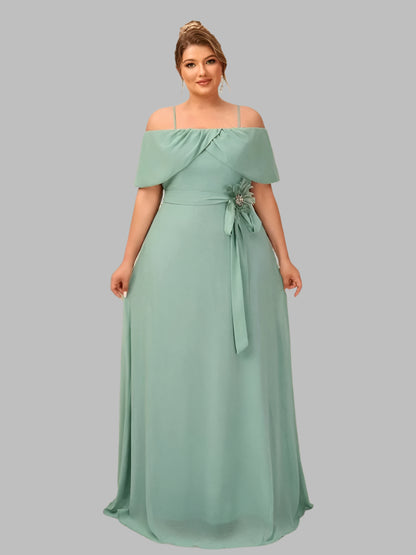 Plus Size Spaghetti Straps Green Chiffon Evening Dress