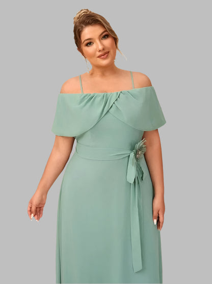 Plus Size Spaghetti Straps Green Chiffon Evening Dress