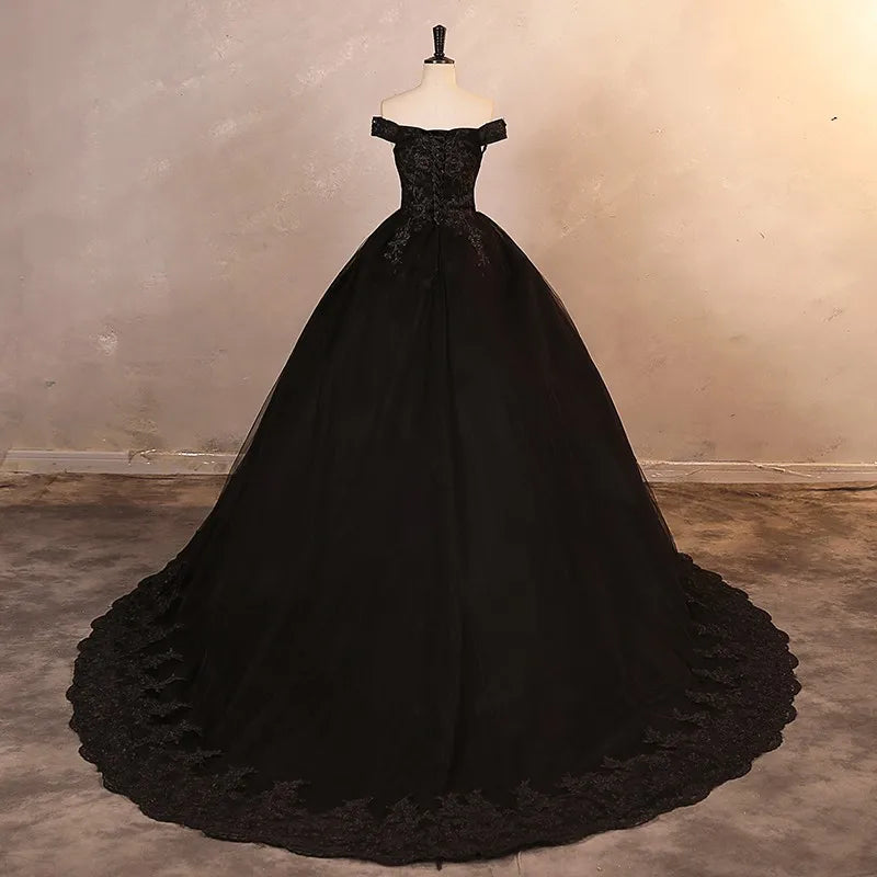 Princess Ball Gown Plus Size Lace Black Party Dress