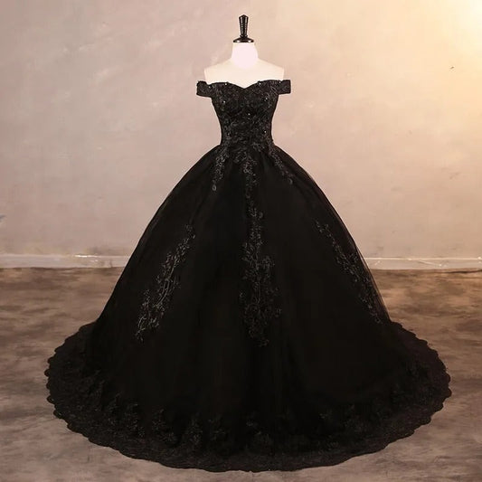 Princess Ball Gown Plus Size Lace Black Party Dress-Formal Elegance