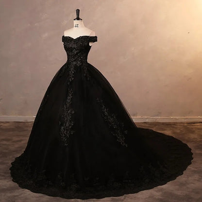 Princess Ball Gown Plus Size Lace Black Party Dress