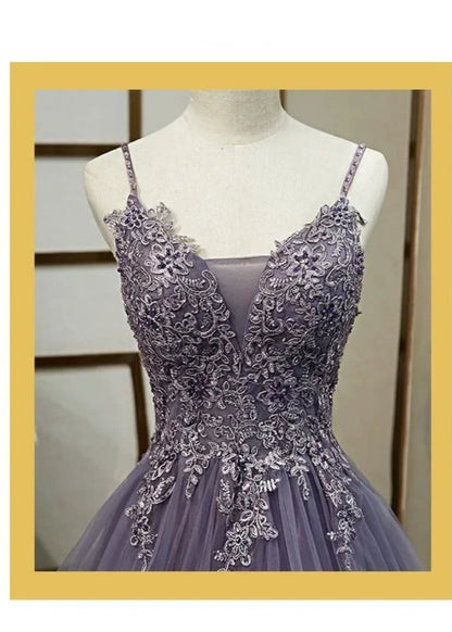 Purple Beaded Sequin Tulle Evening Formal Dress