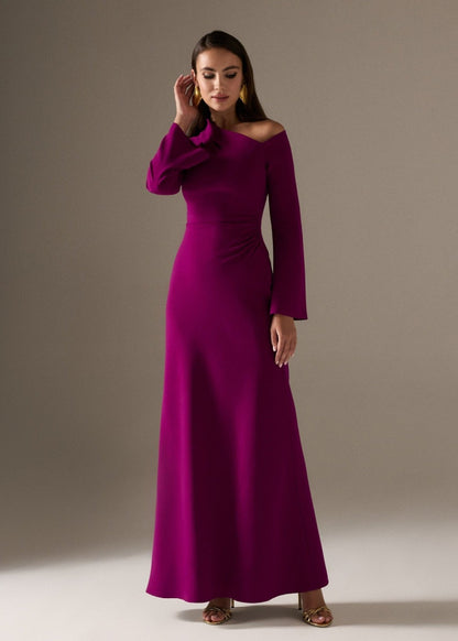Glamorous purple a-line crepe evening dress. Custom sizes and colours available 