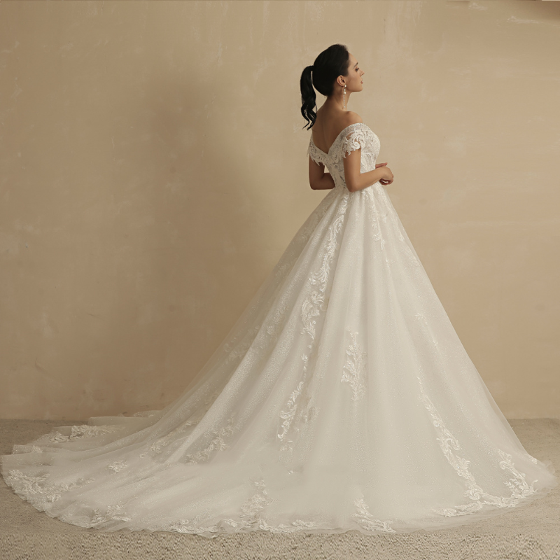 Romantic Lace Off Shoulder Boho Bridal Gown WD4005