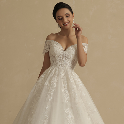 Romantic Lace Off Shoulder Boho Bridal Gown WD4005