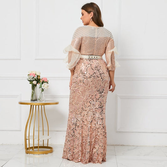 zipper back two tone pink plus size evening dress-formal elegance