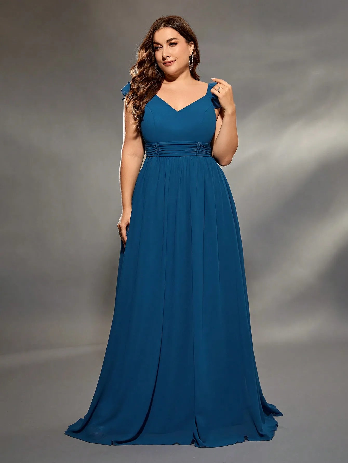 navy blue plus size chiffon bridesmaid party dress