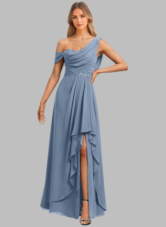 Dusty Blue Chiffon Lace Mother Of The Bride Dress