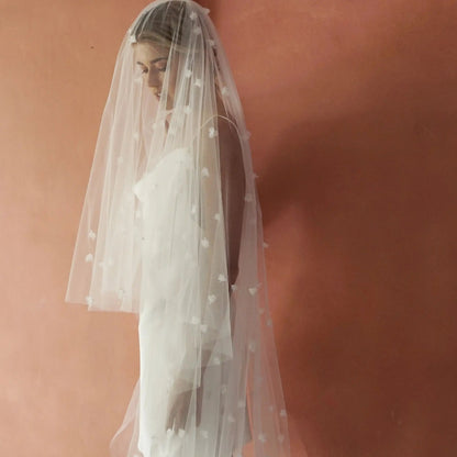 Long White 3D Flowers Blusher Wedding Veil