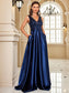 Formal Dresses Satin Sequins V-Neck Pockets Evening Gown