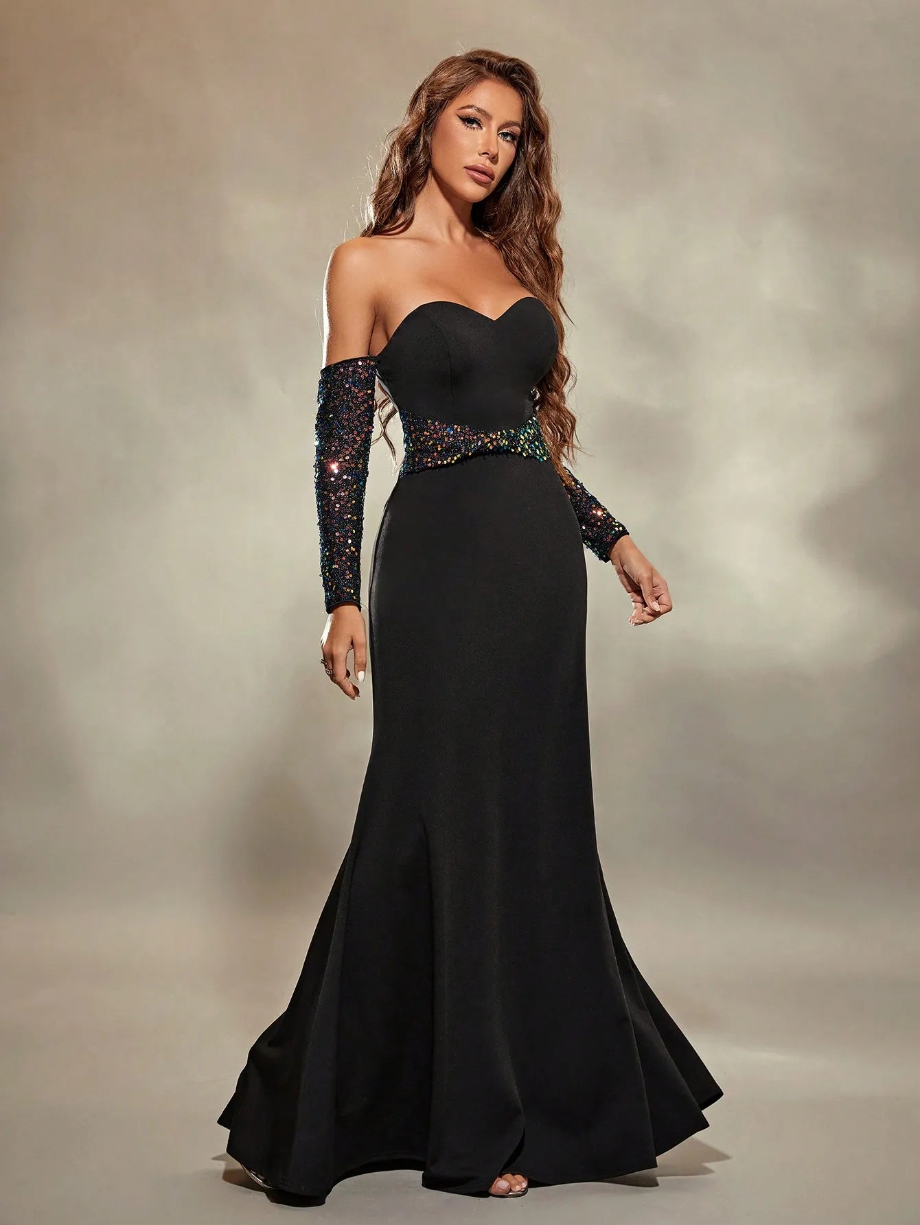 Black Glitter Maxi Party Dress