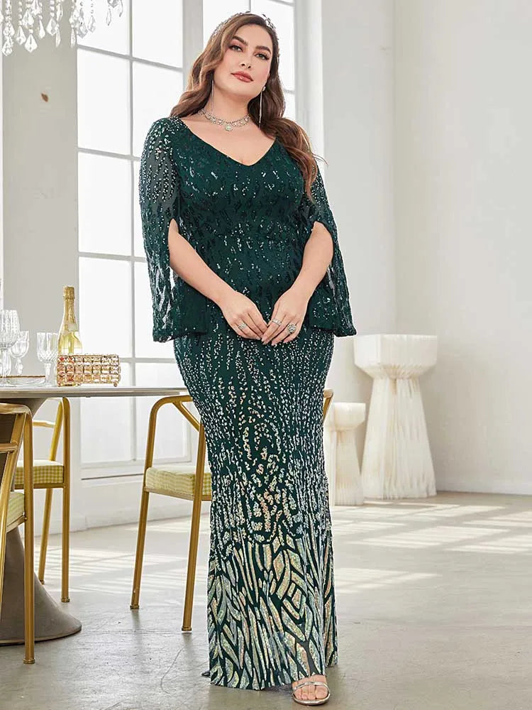 green gradient colour sequins mermaid evening dress-formal elegance