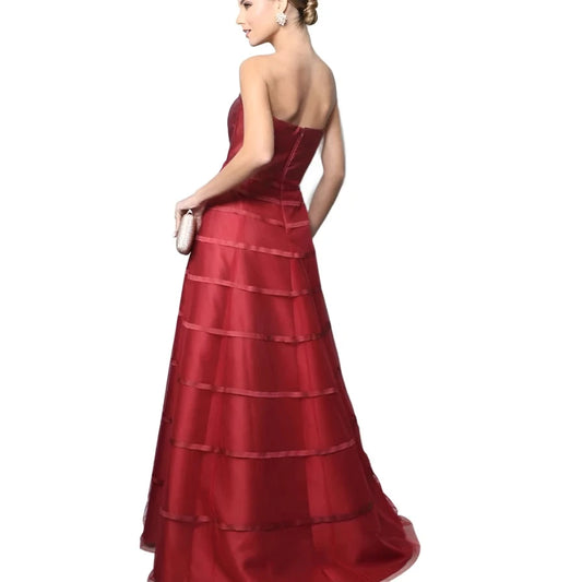 A-Line Vintage Satin Tulle Strapless Evening Party Formal Dress