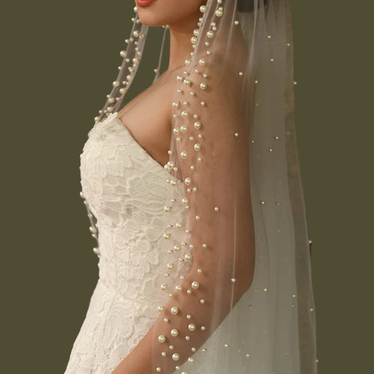 Pearls White Multi Length Wedding Veil