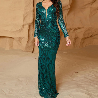 green sequin evening dress-formal elegance