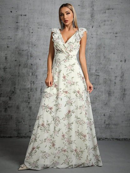 ivory floral chiffon maxi dress-formal elegance