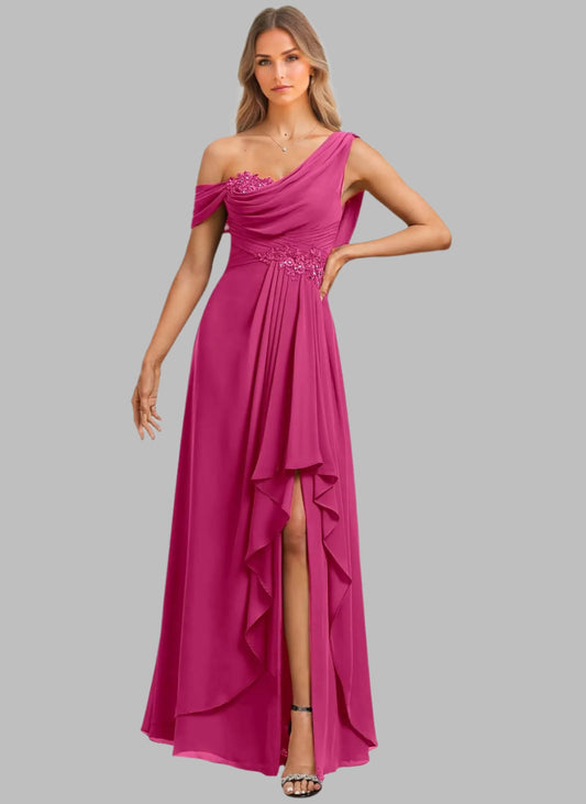 Fuchsia Chiffon Lace Applique Mother Of The Bride Dress