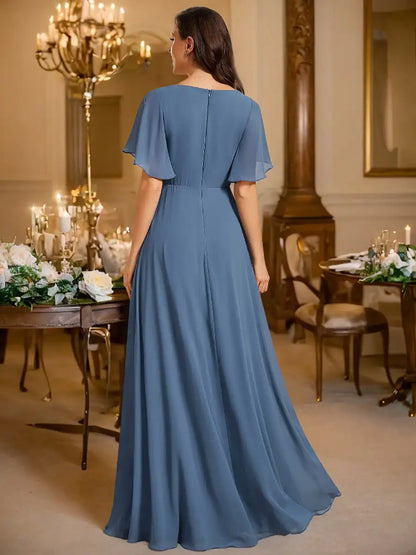 Navy Chiffon Applique V Neck Long Evening Dress Size 22