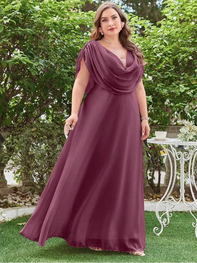 cowl neckline chiffon a-line evening dress-formal elegance