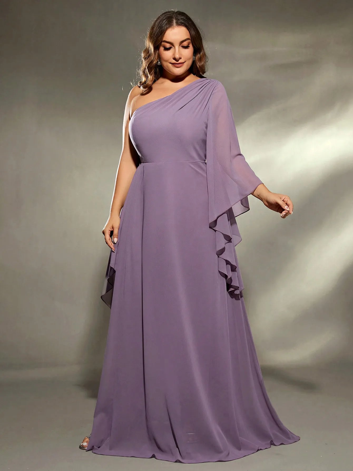 Purple Elegant One Shoulder Plus Size Evening Party Dress