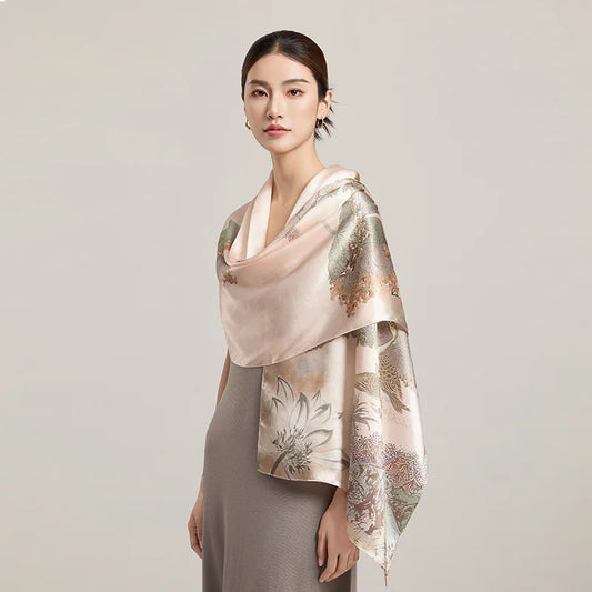 Women Silk Floral Scarf Shawl Wrap