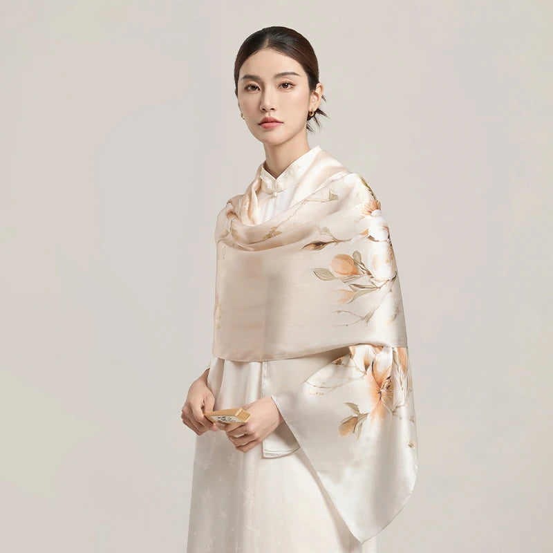 Women Silk Floral Scarf Shawl Wrap