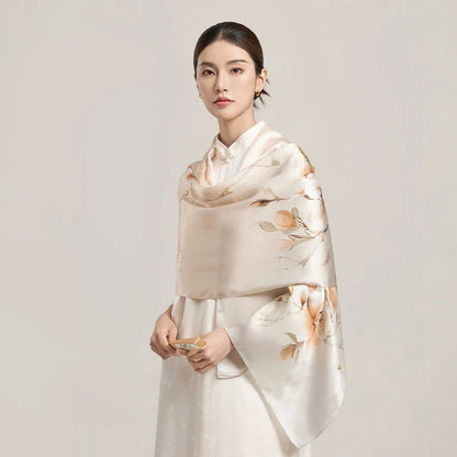 Women Silk Floral Scarf Shawl Wrap