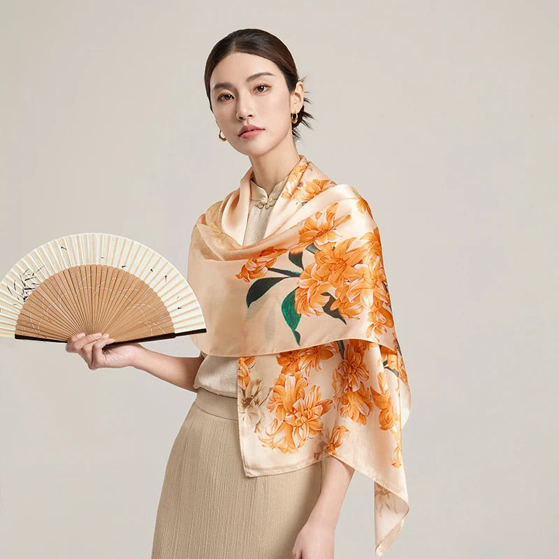 Women Silk Floral Scarf Shawl Wrap