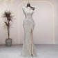 one shoulder silver sequin long evening dress-formal elegance