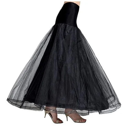 Black petticoat back view, full circle silhouette with layered tulle ruffle