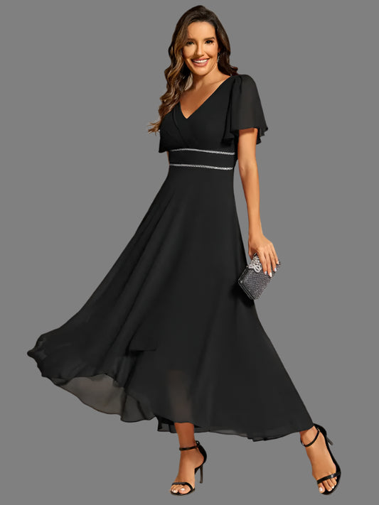 V-Neck A-Line Chiffon Burgundy Bridesmaids Dresses