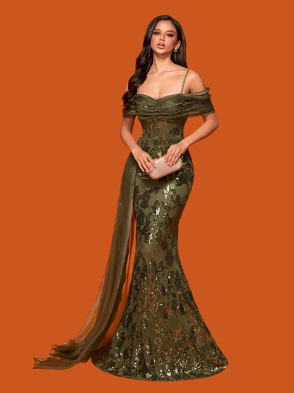 Off Shoulder Sequins Evening Party Dress