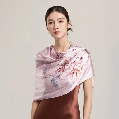 Women Silk Floral Scarf Shawl Wrap
