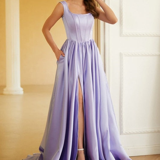 lavender a-line corset bodice satin evening dress-formal elegance