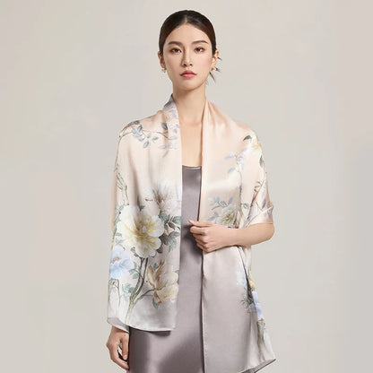 Women Silk Floral Scarf Shawl Wrap