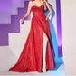 red glitter corset bodice with lace up back evening gown-formal elegance