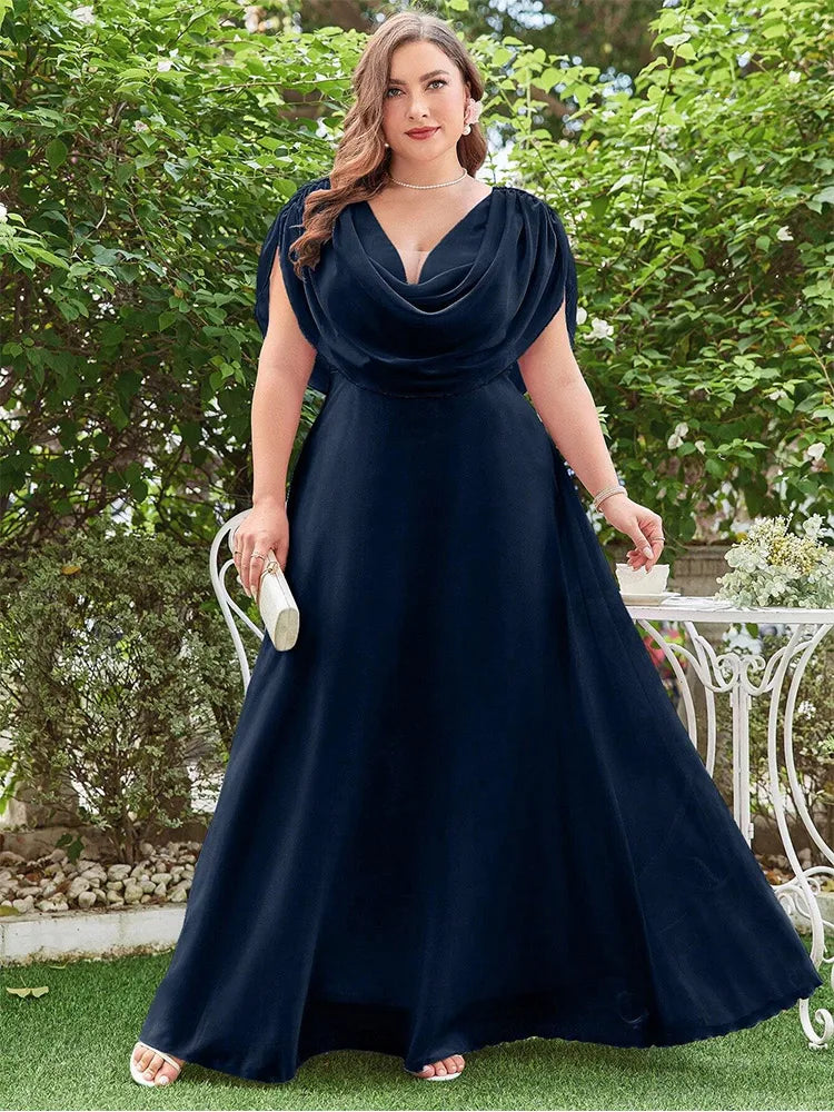 navy chiffon a-line plus size formal dress-formal elegance