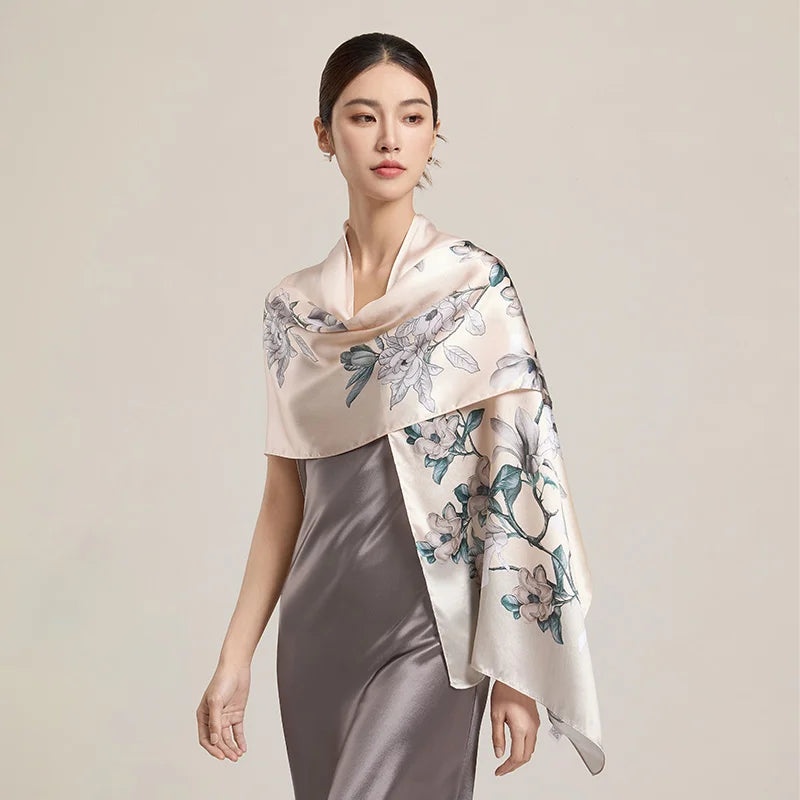Women Silk Floral Scarf Shawl Wrap
