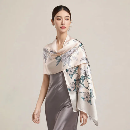 Women Silk Floral Scarf Shawl Wrap