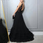 Black Tulle Beaded Ruffles Sequin A-Line Evening  Formal Dress