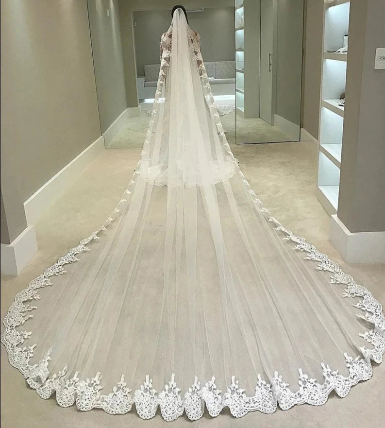 Cathedral One Layer Stunning Lace Edge Wedding Veil