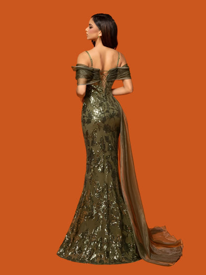 Off Shoulder Sequins Evening Party Dress