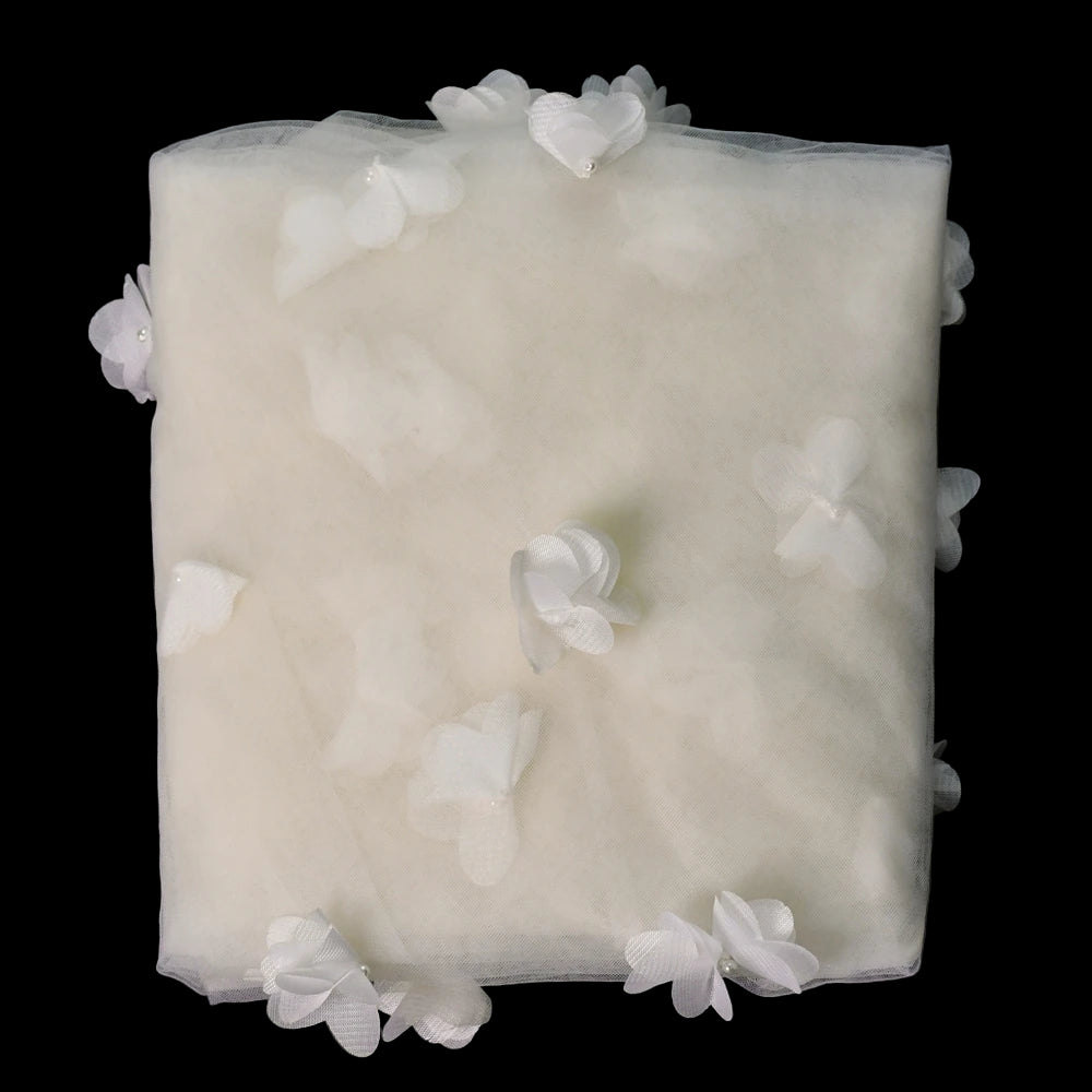 Long White 3D Flowers Blusher Wedding Veil