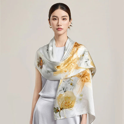 Women Silk Floral Scarf Shawl Wrap