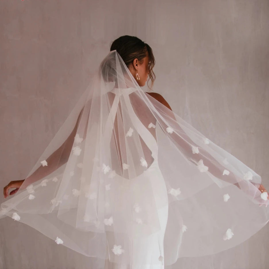 White 3D Floral Blusher Wedding Veil