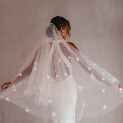 White 3D Floral Blusher Wedding Veil