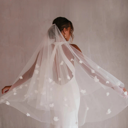 White 3D Floral Blusher Wedding Veil