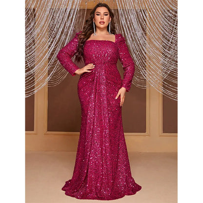 pink with colourful sequins long sleeve evening dress-formal elegance