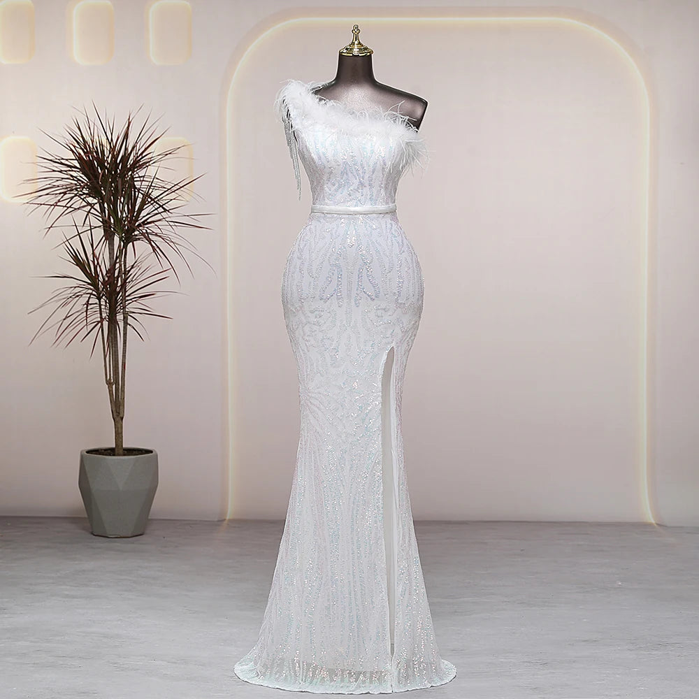 white sequin one shoulder formal dress-formal elegance