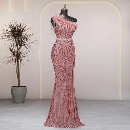 feather and sequins evening formal gown-formal elegance 